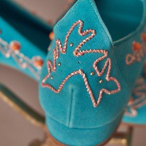 1960 Ted Saval Teal Beaded Genie Flats Shoes